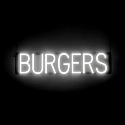 Vista 18 de SpellBrite HAMBURGERS Letrero para restaurantes Letreros relacionados con el comedor con aspecto de neón, luz LED roja 40.0 x 6.3 pulgadas Rojo