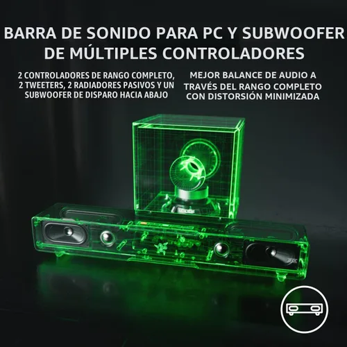 Vista 2 de Razer Leviathan V2: Barra de sonido multicontrolador para juegos de PC con subwoofer - THX Spatial Audio - Diseño compacto - Chroma RGB - Bluetooth