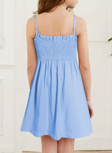 Vista 2 de blibean Vestidos de verano de algodón para niñas de 4 a 15 años A azul