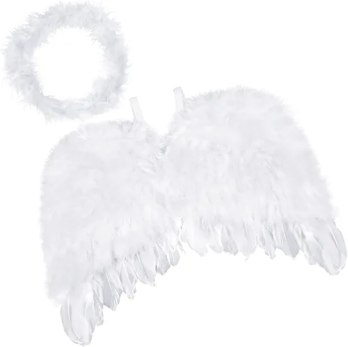 Vista 2 de AMOR PRESENT Kids Angel Wings, Angel Feather Wings and Halo Headband Angel Wings for Kids Angel Costume Photo Prop Cosplay