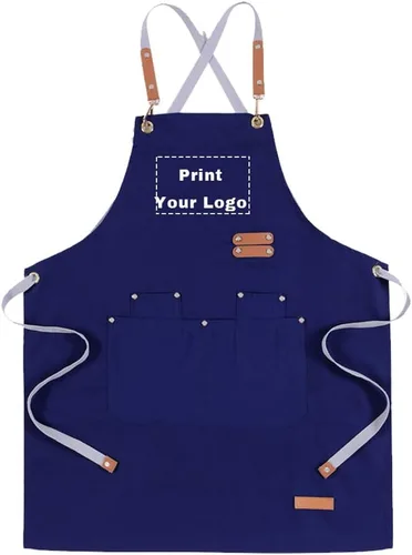 Vista 8 de Delantal de chef personalizado con espalda cruzada con correas ajustables, lona bordada e impresión Beigeapron (bordado)