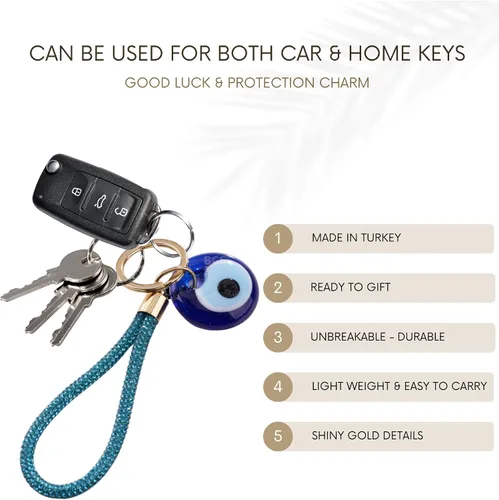 Vista 3 de BCS Evil Eye Keychain Bag Charm - Good Luck & Protection Amulet - Car Keyring Purse Accessories for Women