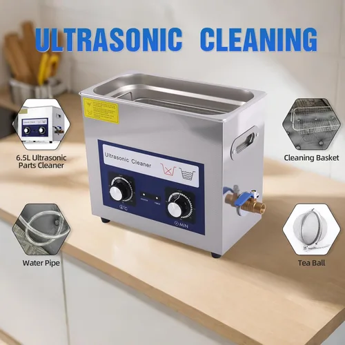 Vista 4 de Máquina limpiadora ultrasónica de 6.5 L con temporizador de calentador, lavadora ultrasónica de acero inoxidable de 180 W, 40 KHz Sonic Jewelry