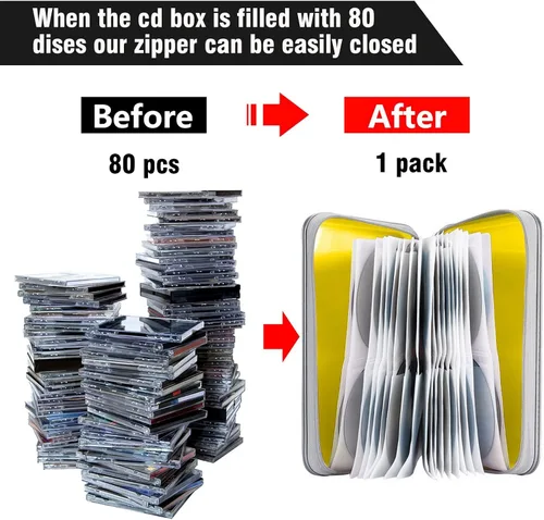 Vista 4 de Siveit Funda para CD, soporte para 80 CD/DVD, carteras para CD/DVD, fundas para discos de CD/DVD, organizador duro de plástico para CD/DVD