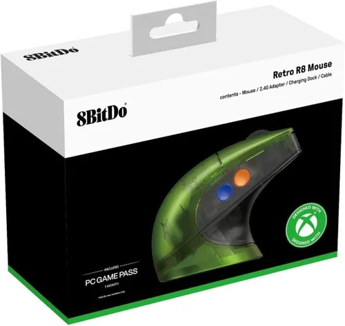 Vista 7 de 8BitDo Retro R8 Mouse con sensor óptico PAW 3395 DPI 26K, ratón inalámbrico de sondeo 4K con base de carga, botones programables y interruptores
