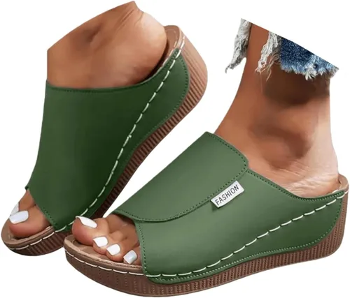 Vista 17 de Sandalias ortopédicas para mujer, con plataforma elegante, cómodas, ortopédicas, informales, para verano, con soporte de arco