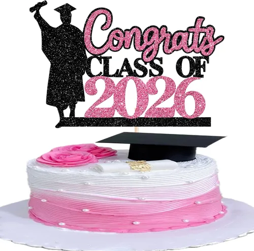 Vista 38 de Rsstarxi 1 paquete de decoración de pastel con purpurina para la clase de 2026, decoraciones de graduación 2026, tapa de felicitaciones