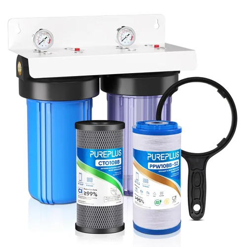 Vista 11 de PUREPLUS Sistema de filtración de agua de 2 etapas para toda la casa, reduce los metales pesados, el cloro y el olor, carcasas de 10 x 4.5 pulgadas