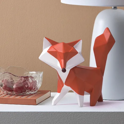 Vista 7 de HAUCOZE Figura de estatua de zorro moderna escultura de animal para decoración del hogar, arte geométrico, regalo para estante, escritorio, sala