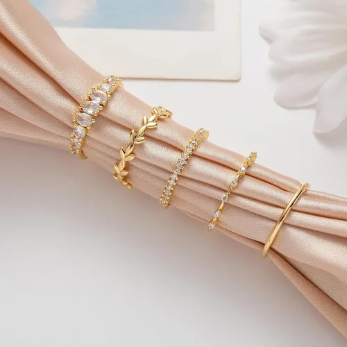 Vista 4 de FUNEIA Anillos apilables de oro para mujer, no se deslustra, a la moda, delicados, chapados en oro de 14 quilates, juego de anillos de pulgar