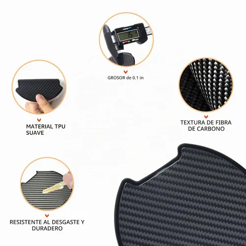 Vista 4 de 4 piezas de protector de recesión de pintura para taza de puerta de automóvil, diseño universal en 3D con textura de fibra de carbono, protector