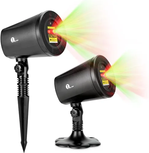 Vista 2 de 1byone mágico interior y exterior Navidad Patrones de luz láser, luces brillantes con patrones en verde y rojo de árbol de Navidad