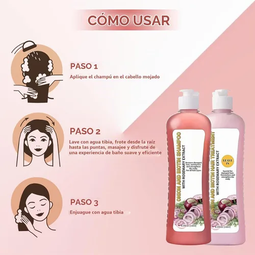 Vista 4 de Champú de biotina y romero, champú de cebolla y romero para cabello suave y brillo para el crecimiento del cabello, pérdida de cabello