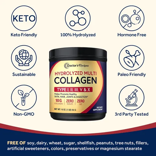 Vista 6 de Doctor's Recipes Moringa 90 cápsulas veganas y péptidos de colágeno múltiple en polvo, 16 onzas