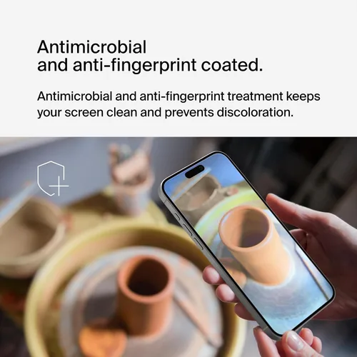 Vista 6 de Belkin ScreenForce - Protector de pantalla tratado con vidrio templado para iPhone 15 Pro Max, delgado y resistente a los arañazos, incluye bandeja