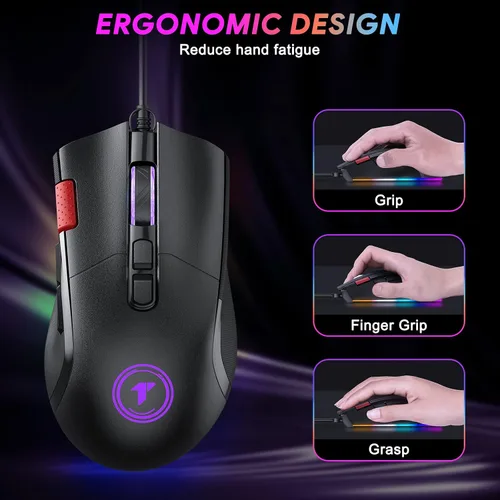 Vista 6 de TECURS Mouse para juegos con cable