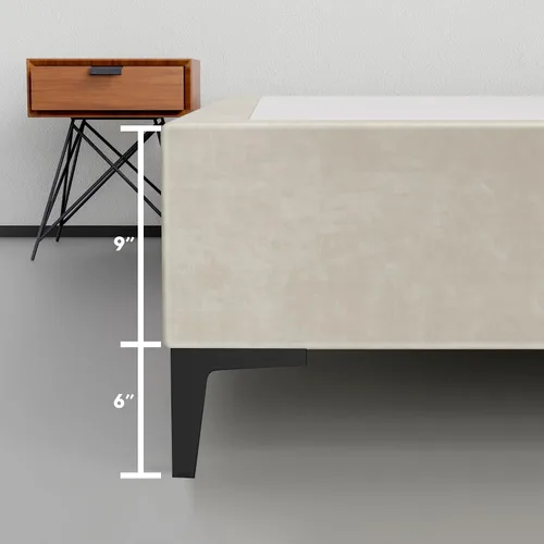 Vista 2 de Greaton, Cama con plataforma de madera de terciopelo de alta calidad de 15 pulgadas, duradera, elegante, opciones de multicolor, no necesita somier