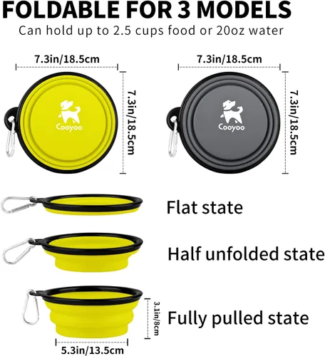 Vista 87 de COOYOO Cuenco plegable para perros, paquete de 2 cuencos plegables para agua para perros y gatos, plato portátil para alimentación de mascotas