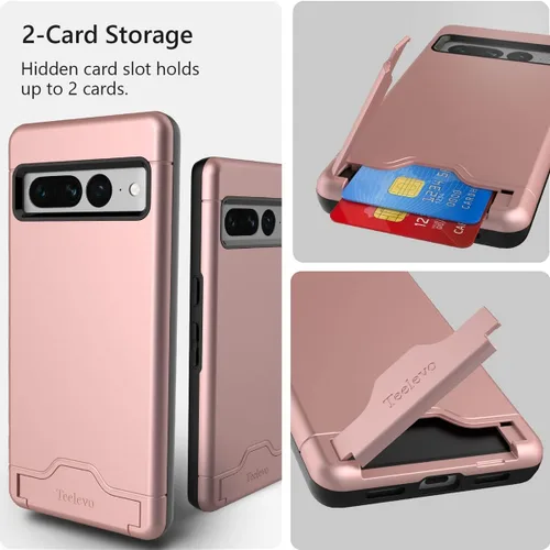 Vista 4 de Funda tipo cartera de doble capa con ranura para tarjeta y soporte para Google Pixel 7 Pro - Oro rosa
