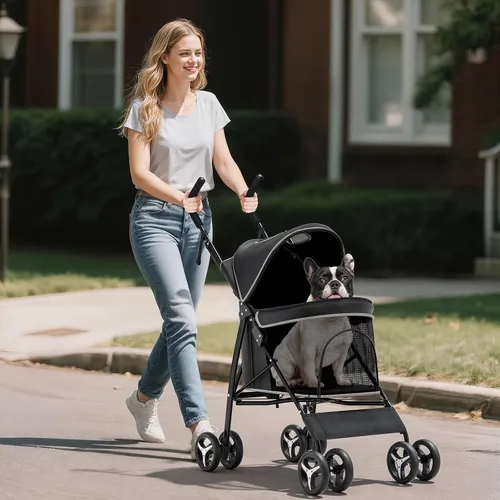 Vista 4 de Cochecito para mascotas para perros y gatos pequeños, 10-22 libras, almacenamiento trasero, negro
