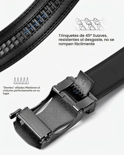 Vista 6 de BOSTANTEN Cinturón de cuero con trinquete para hombre, para atuendos formales e informales con hebilla ajustable, se ajusta a la medida. 001- Negro