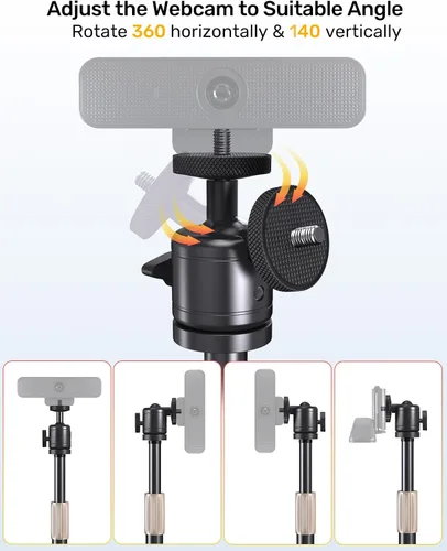 Vista 2 de Soporte de trípode para cámara web para escritorio de altura ajustable y soporte giratorio de 360° para cámara web compatible con Logitech Webcam