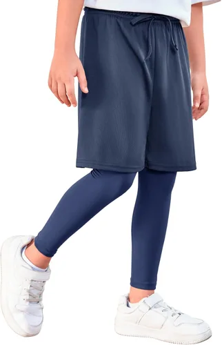 Vista 5 de Haloumoning Leggings deportivos para niños con pantalones cortos 2 en 1 para correr, entrenamiento, pantalones deportivos de 5 a 14 años