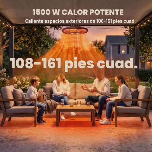 Vista 5 de Outsunny Calentador eléctrico colgante para patio con luz LED, 750/1500W