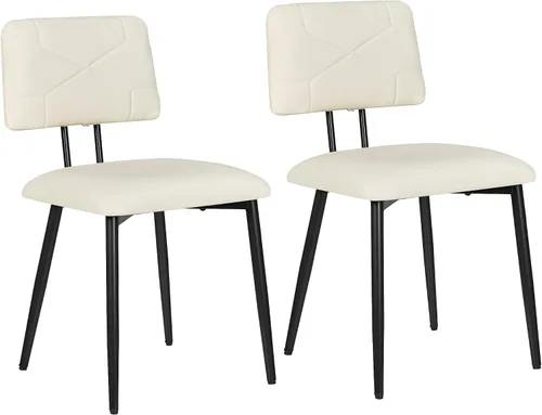 Vista 9 de VECELO Juego de 2 sillas de comedor apilables de piel sintética copetuda Beige