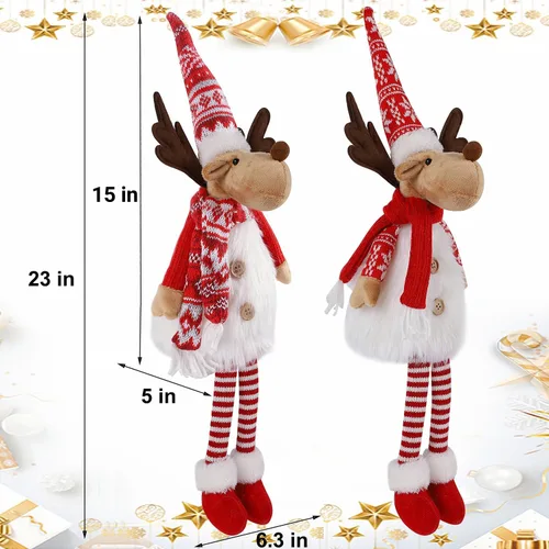 Vista 2 de Juegoal Paquete de 2 renos de Navidad iluminados con patas colgantes, figuras de alce rodolfo hechas a mano de 23 pulgadas, regalo de vacaciones