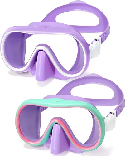 Vista 10 de Seago 2 Pack Swim Goggles with Nose Cover, Goggles for Kids 6-14 Girls Boys Azul y verde negro