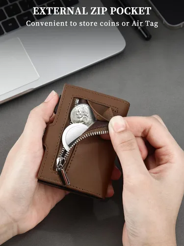 Vista 3 de Billetera AirTag para hombre con bloqueo RFID, K,Bifold-marrón-cremallera