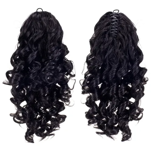 Vista 22 de 12-Pulgadas Extensiones de Cola de Caballo Cortas con Rizos de Tornillo y Pinza de Gancho Extensiones de Cabello Sintético con Cordón Extensiones
