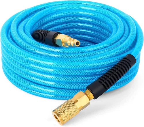 Vista 12 de GASHER Manguera de aire híbrida gris de 3/8" x 50FT, usada para conectar el compresor de aire, conector rápido industrial de 1/4" y enchufe
