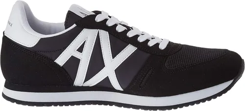 Vista 6 de AX ARMANI EXCHANGE Tenis con logo y cordones para hombre, Negro + Blanco