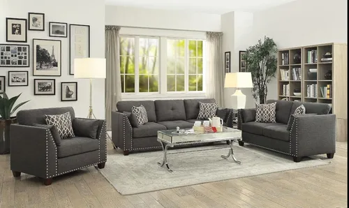 Vista 7 de Daesar Sofá de dos plazas con 4 almohadas en lino gris