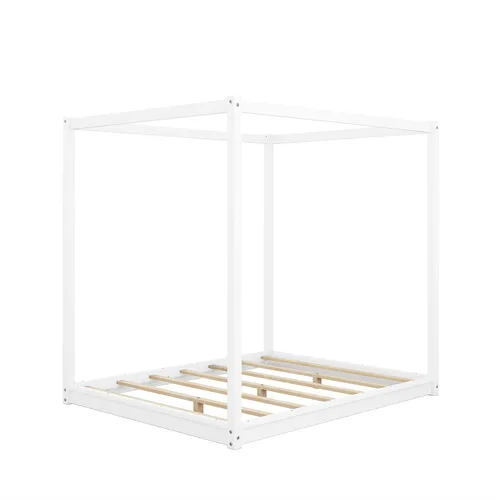 Vista 7 de Harper & Bright Designs Cama Queen con dosel de madera con 4 paneles de póster, marco de cama Queen con soporte de listones de madera maciza, cama