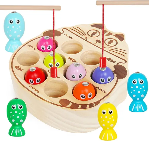 Vista 8 de Juego de pesca para niños de 3 a 5 años, madera Montessori Educación preescolar Aprendizaje Mano-Ojo Cognición y Habilidad Motora Fina Clasificación