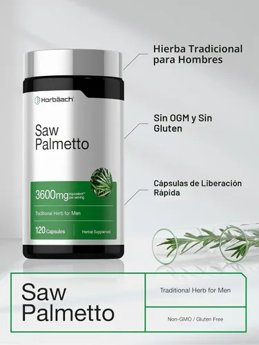 Vista 4 de Horbäach Extracto de Saw Palmetto 120 Cápsulas de Saw Palmetto Berries Fórmula sin OMG y sin gluten