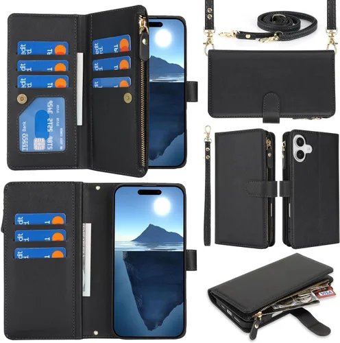 Vista 13 de SailorTech Funda para iPhone 15 Pro con cartera, diseño para iPhone 15 Pro, tarjetero con cremallera y ranura para efectivo, funda de cuero