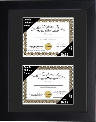Vista 78 de Creative Picture Frames Marco de diploma doble clásico negro de 6 x 8 pulgadas con vidrio negro y colgador de pared instalado