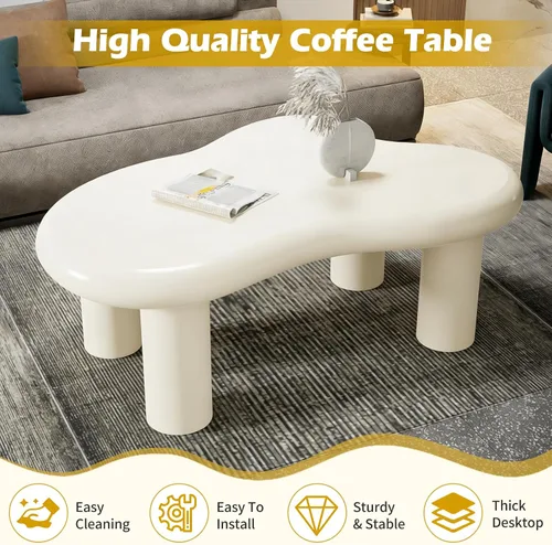 Vista 3 de Mesa de Café en Forma de Nube, Mesa de Comedor Irregular de 40", Mesa Central en Crema para Cocina, Sala de Estar, Bar, Solo Mesa de Cocina Moderna