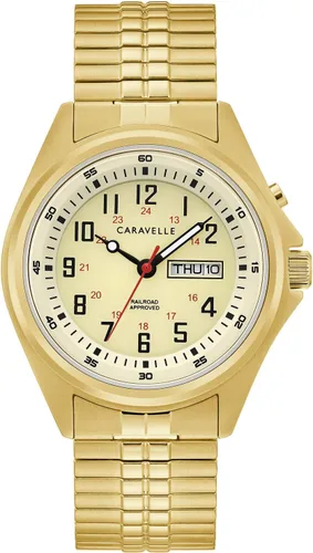 Vista 7 de Caravelle by Bulova - Reloj de cuarzo tradicional de 3 manecillas para hombre con fecha, con luz, acero inoxidable, 1.575 in Correa de cuero