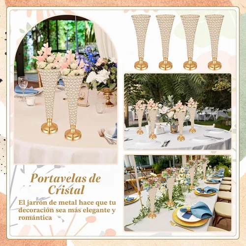 Vista 6 de Rtteri 4 jarrones de cristal de 20 pulgadas de alto para centros de mesa, boda, Navidad, jarrón de flores de trompeta de cristal metálico