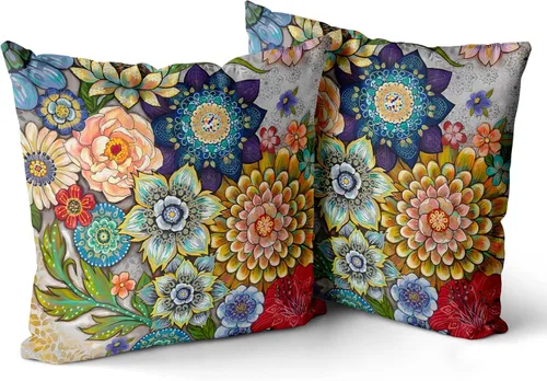 Vista 22 de Snycler Fundas de Almohada Decorativas Bohemias 16x16 pulgadas Juego de 2 Patrón de Alfombra Bohemia de Doble Cara Algodón Suave Funda de Cojín