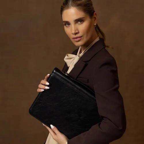 Vista 3 de Time Resistance Portafolio de cuero Bolsa de documentos con asa de transporte Funda para tablet fabricada en Italia