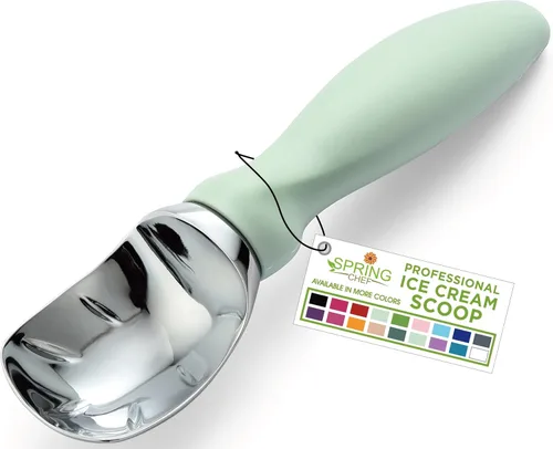 Vista 18 de Spring Chef - Cuchara para helado rosa de alta resistencia con mango suave, cuchara profesional para helado, cuchara de metal para masa de galletas