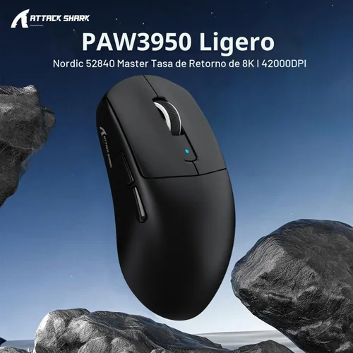 Vista 7 de ATTACK SHARK R6 - Ratón inalámbrico para juegos, 38G ultra ligero modo de viaje 2.4G/USB-C/Bluetooth para juegos con sensor PAW3950MAX, 42000 DPI