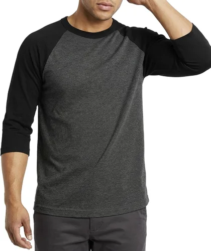Vista 2 de Camiseta de béisbol raglán para hombre, de algodón, dos tonos, casual, atlética