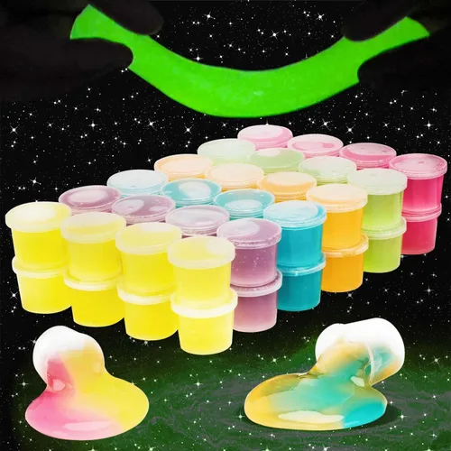 Vista 5 de Paquete de 50 slime de galaxia que brilla en la oscuridad, paquete de 50 unidades de slime de galaxia que brilla en la oscuridad, slime